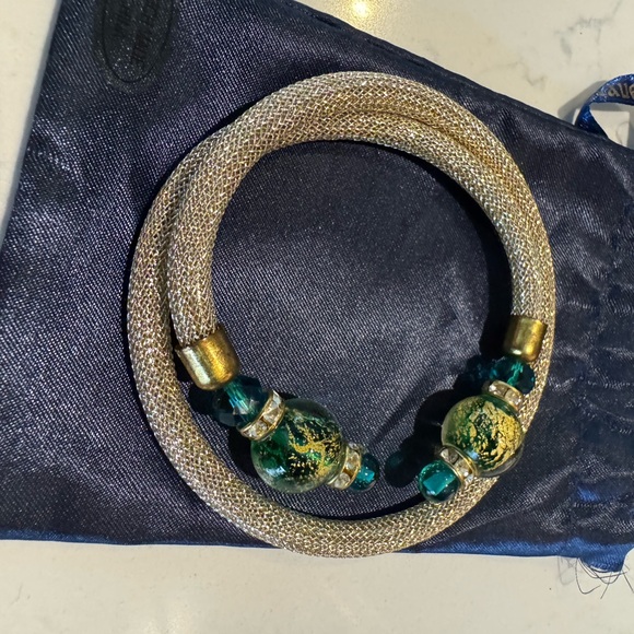 Stauer Jewelry - Stauer Wrap Around Murano Bracelet Green Beads 18K Gold-Finished Mesh $199 💚